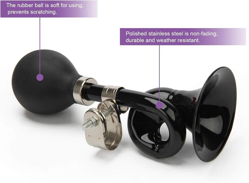 Coolrunner 2 Pack Bugle Horn, Retro Clown Horn, Kids Bike Horn, Classic Vintage Metal Twist Loudspeaker Siren Hooter Snail Air Horn for Vehicles Bicycles Golf Cart - Image 4